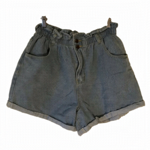 𝅺high waist women’s denim jean shorts.  Elastic waist.  Size XL. Plaid & Plain